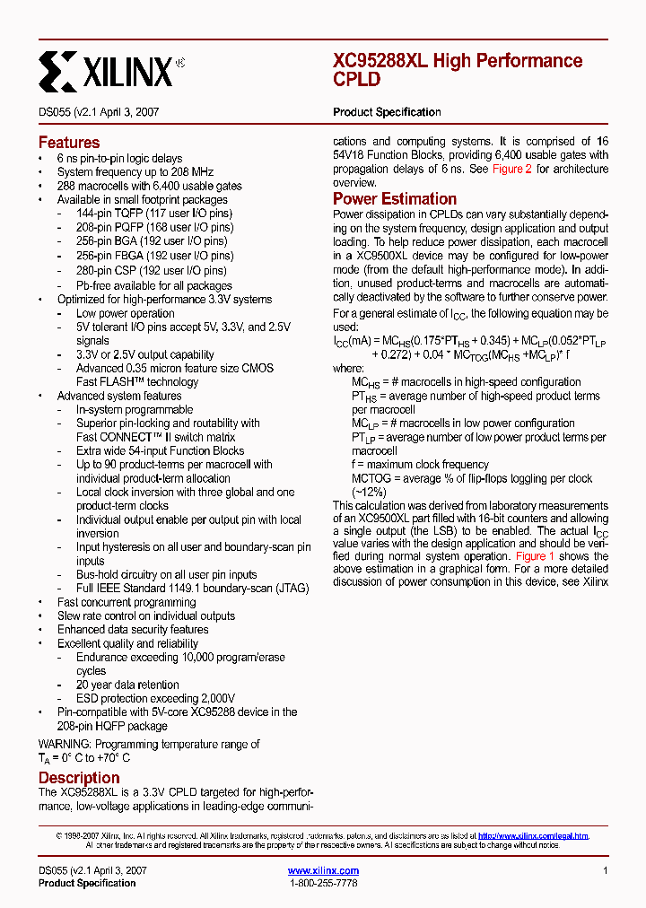 XC95288XL-10FGG256C_3917231.PDF Datasheet