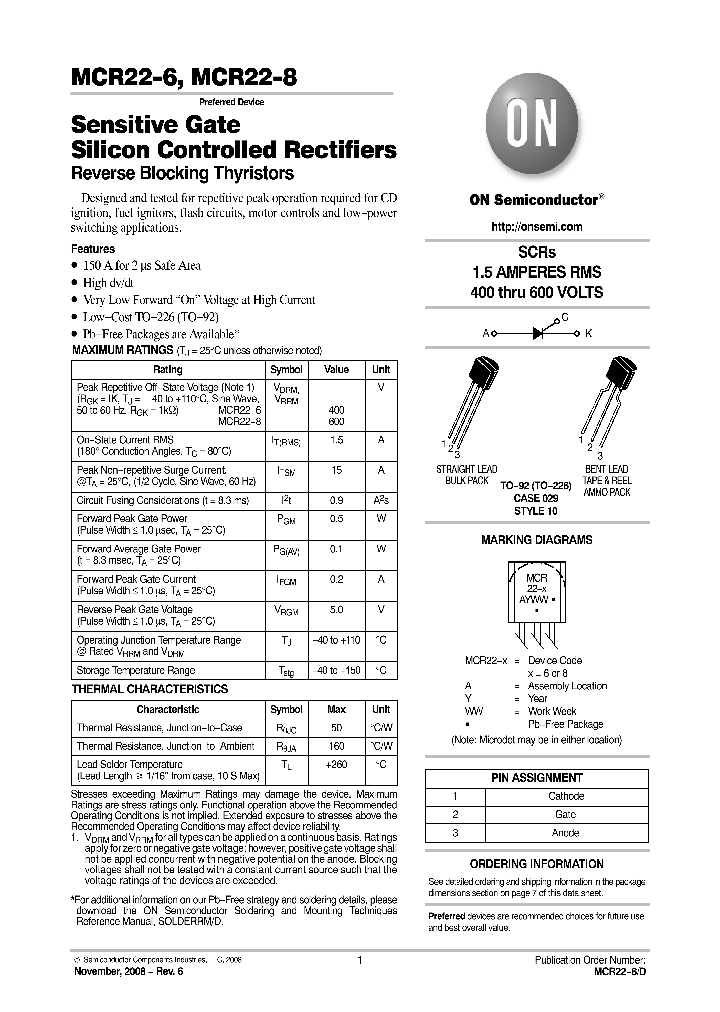 MCR22-8RL1G_3922771.PDF Datasheet