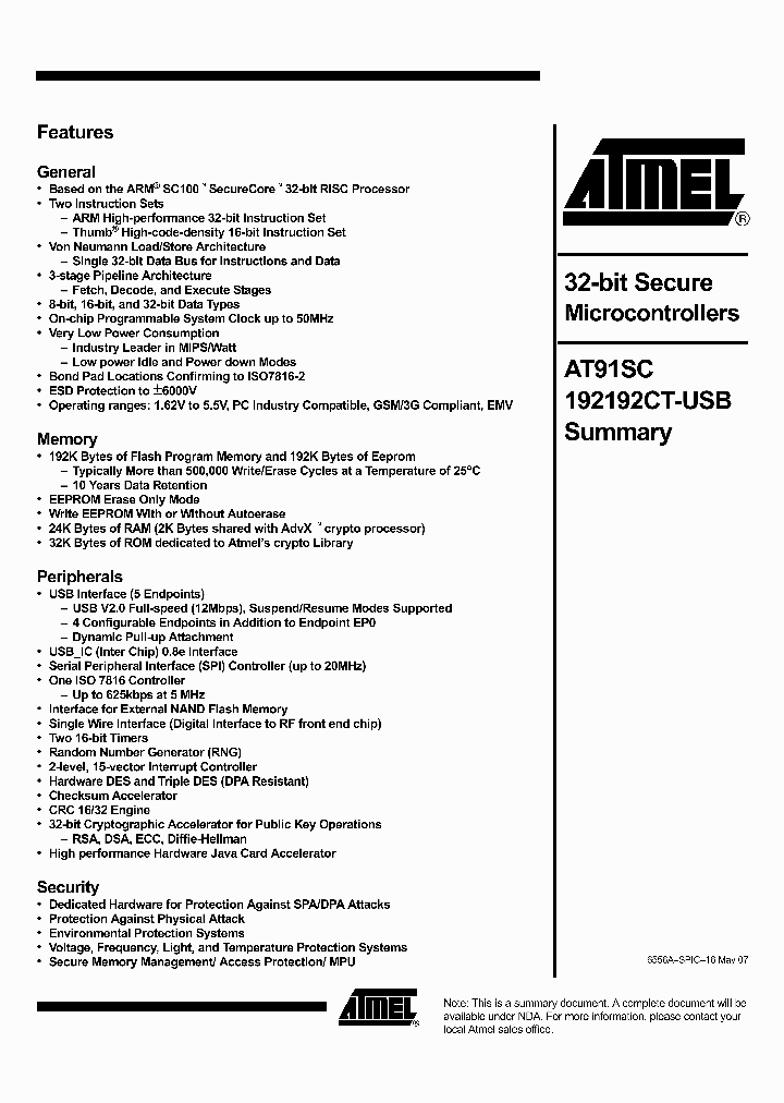 AT91SC192192CT-USB_3929397.PDF Datasheet