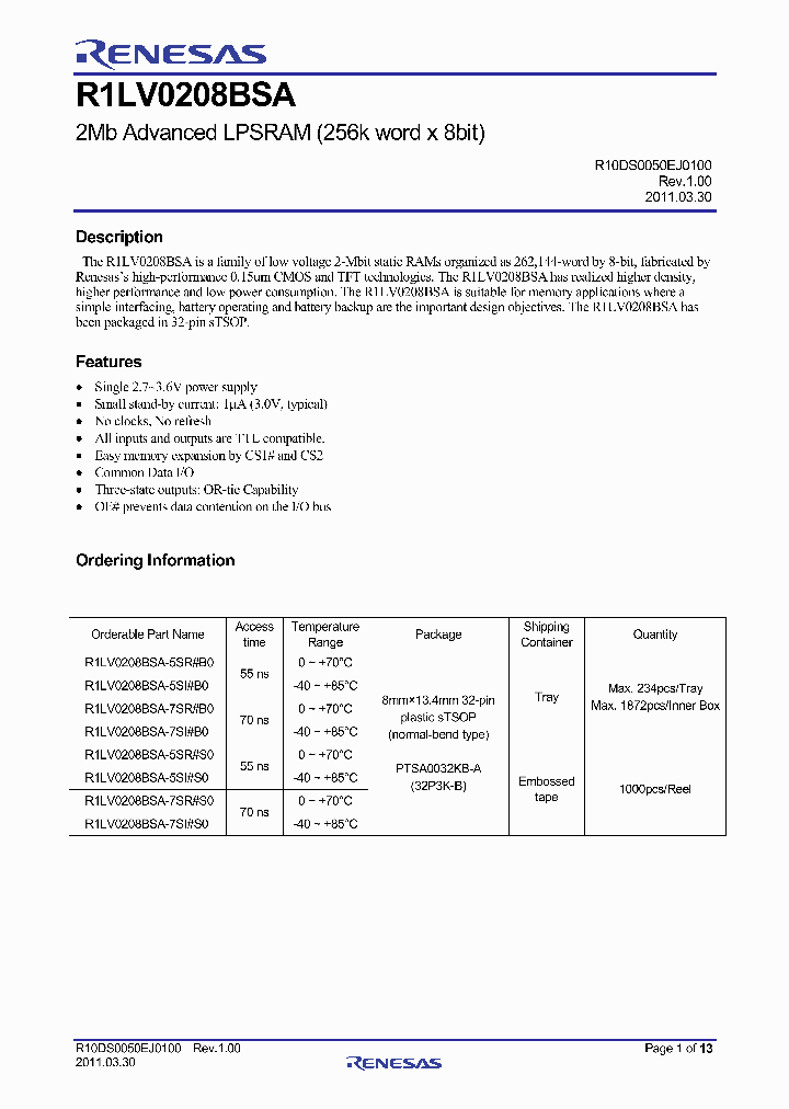 R1LV0208BSA-5SI-B0_4177946.PDF Datasheet