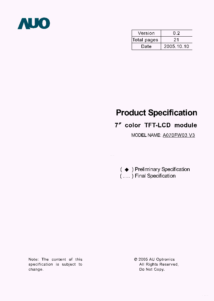 A070FW03-V3_4180222.PDF Datasheet