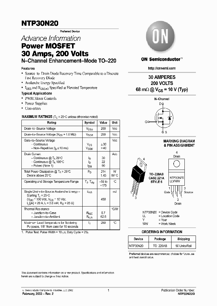 NTP30N20-D_4186396.PDF Datasheet