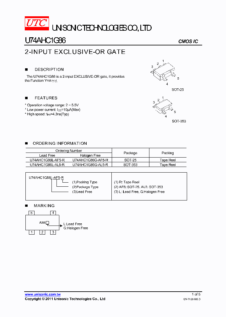 U74AHC1G86L-AL5-R_4223746.PDF Datasheet