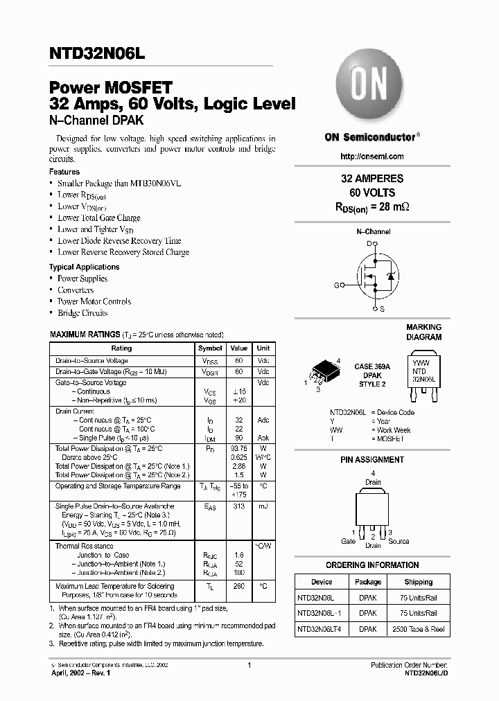 NTD32N06L-D_4224584.PDF Datasheet