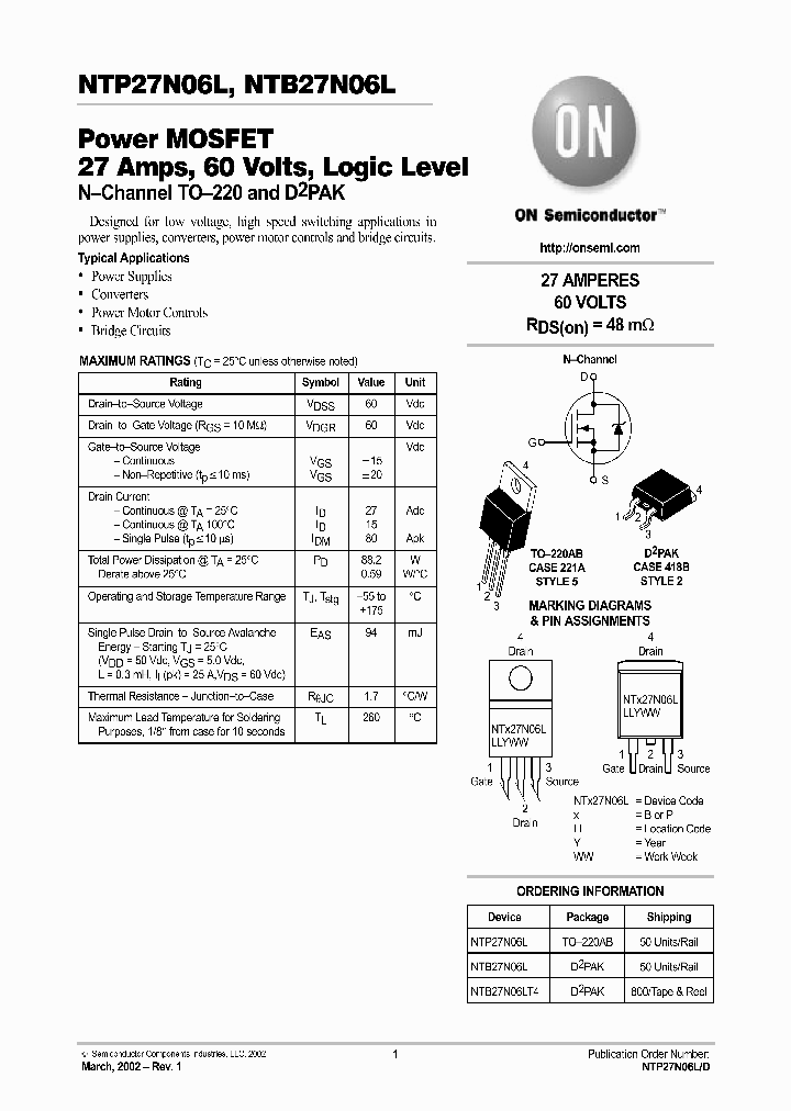 NTP27N06L-D_4224586.PDF Datasheet