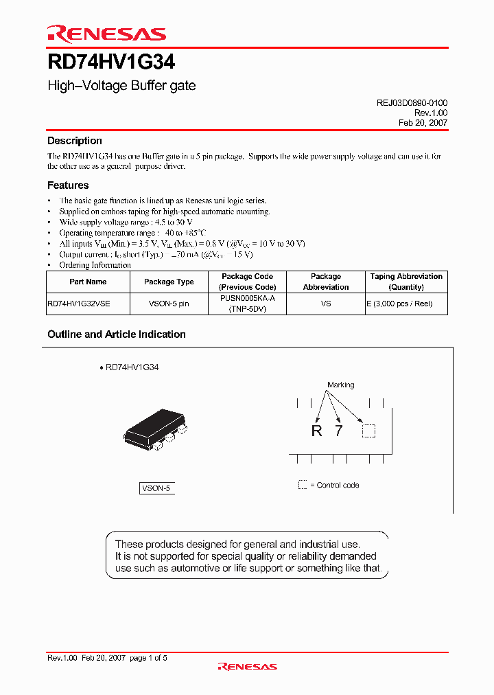 RD74HV1G32VSE_4173238.PDF Datasheet