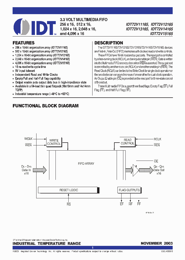 IDT72V11165L15TFI_4209509.PDF Datasheet