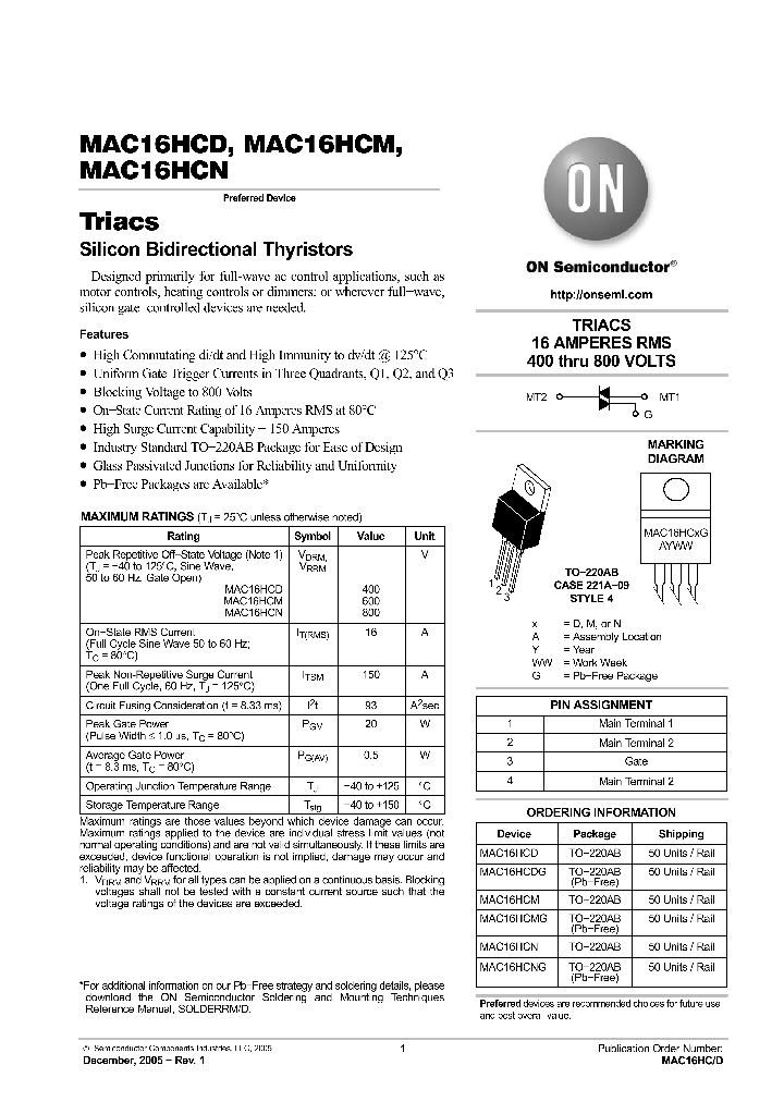 MAC16HCMG_4218898.PDF Datasheet
