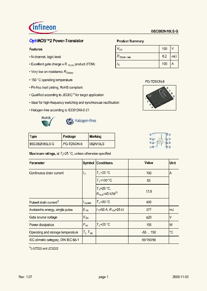 BSC082N10LSG_4265229.PDF Datasheet