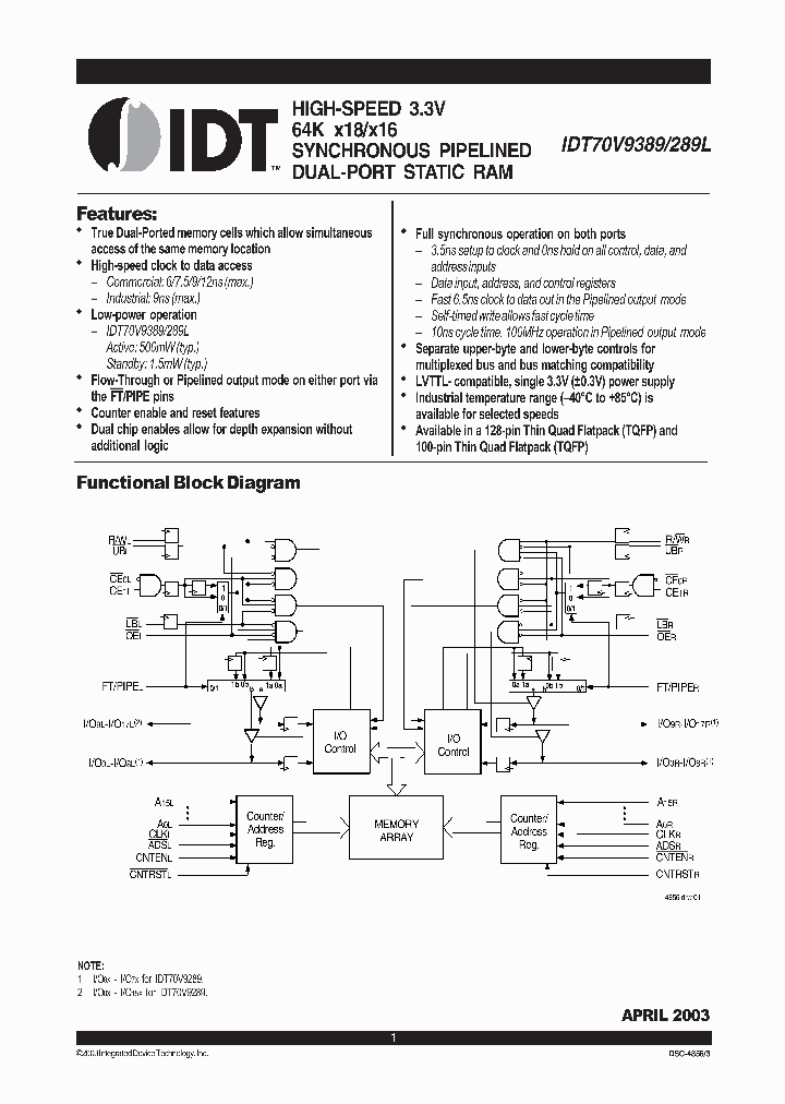 IDT70V9289L9PF_4251450.PDF Datasheet