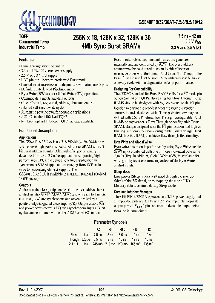 GS840F18AGT-75I_4257022.PDF Datasheet