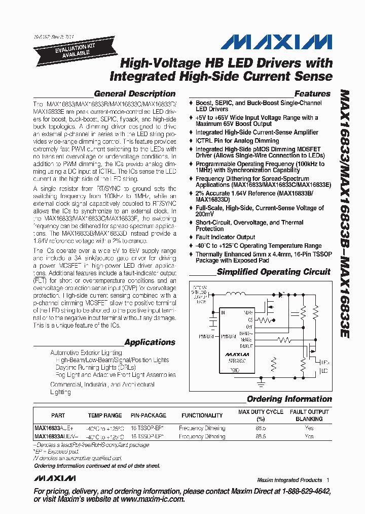 MAX16833AUEV_4270245.PDF Datasheet