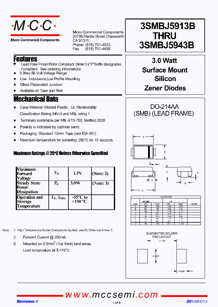 3SMBJ5938B-TP_4260944.PDF Datasheet