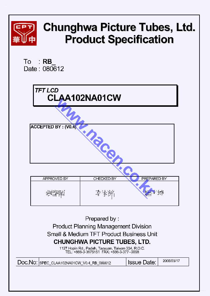 CLAA102NA01CW_4270614.PDF Datasheet