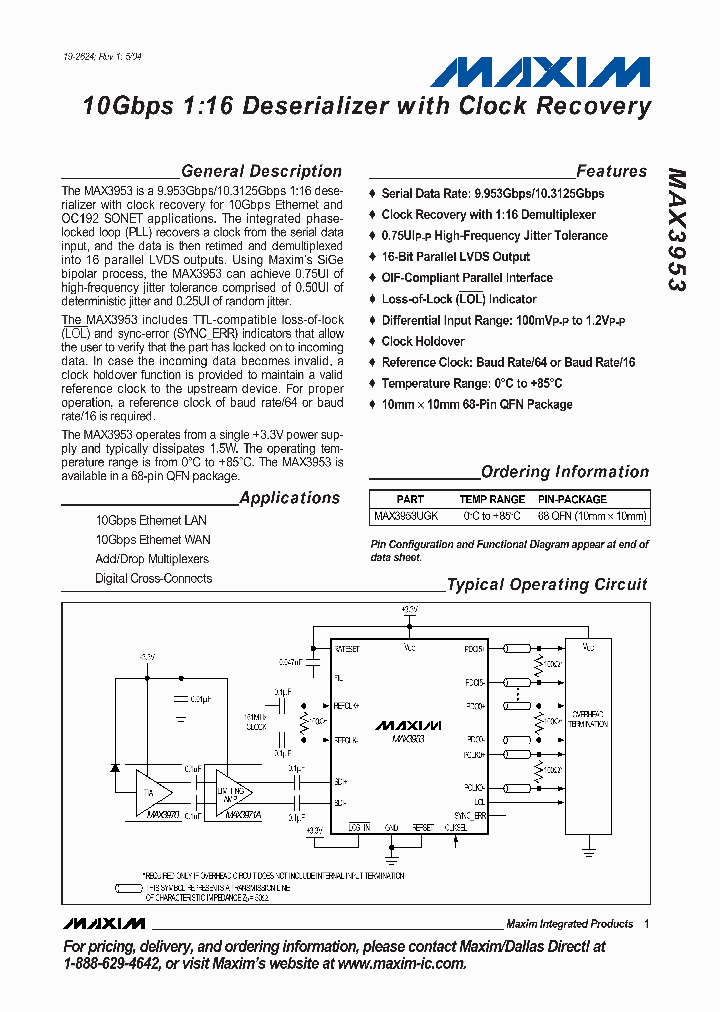 MAX3953UGK-D_4279056.PDF Datasheet