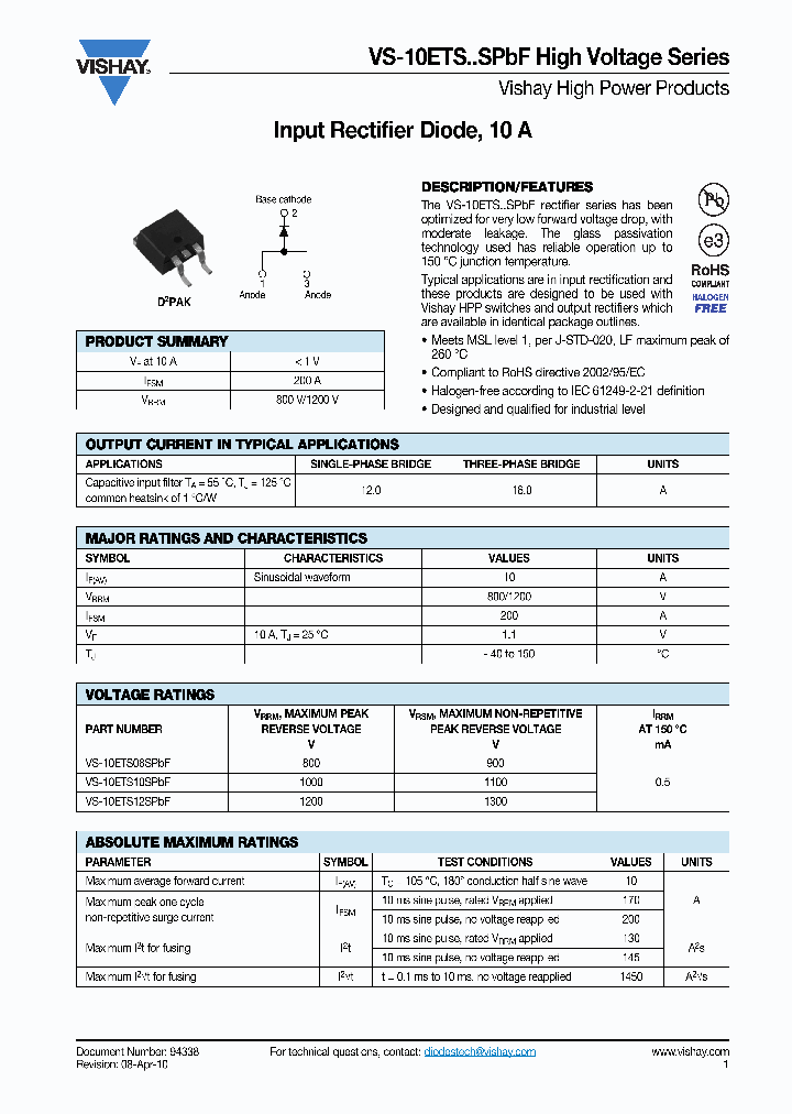 10ETS12STRLPBF_4283609.PDF Datasheet