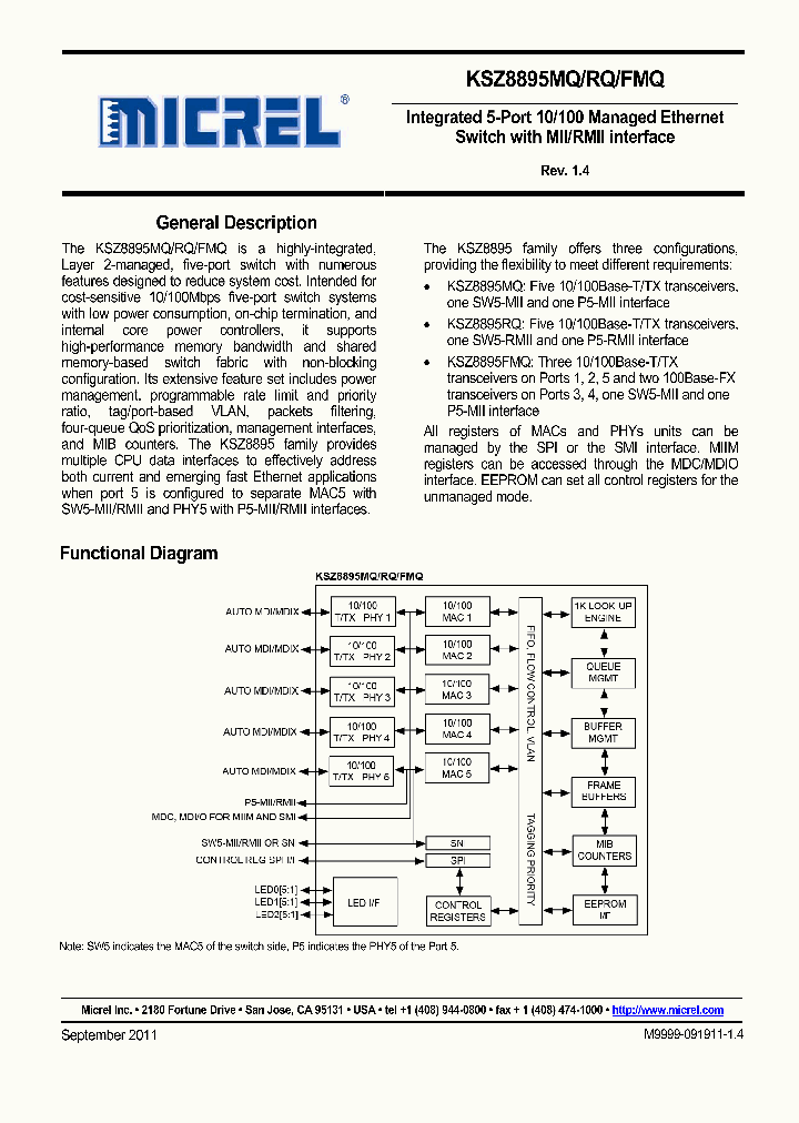 KSZ8895MQI_4300245.PDF Datasheet