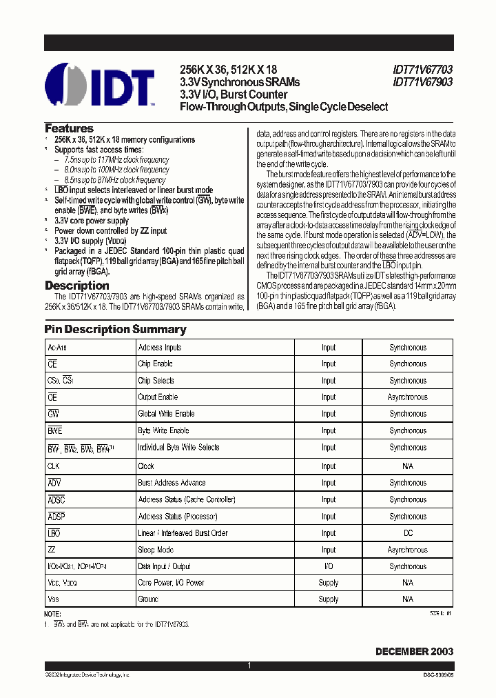 IDT71V67903S80BGI_4308995.PDF Datasheet