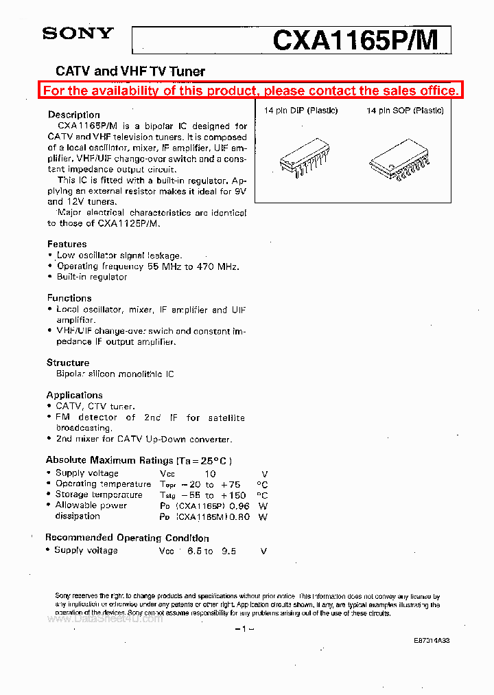 CXA1165M_4313634.PDF Datasheet