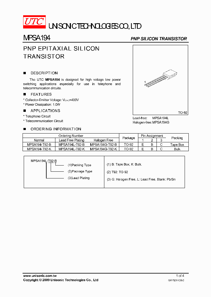 MPSA194-T92-B_4326411.PDF Datasheet