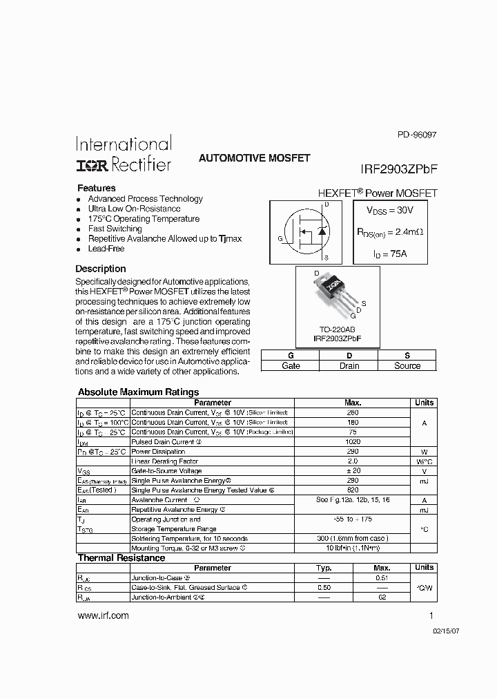 IRF2903ZPBF_4343864.PDF Datasheet