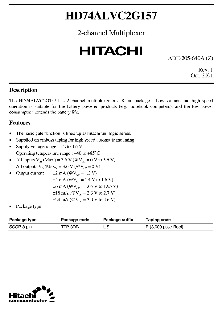 HD74ALVC2G157_4350810.PDF Datasheet