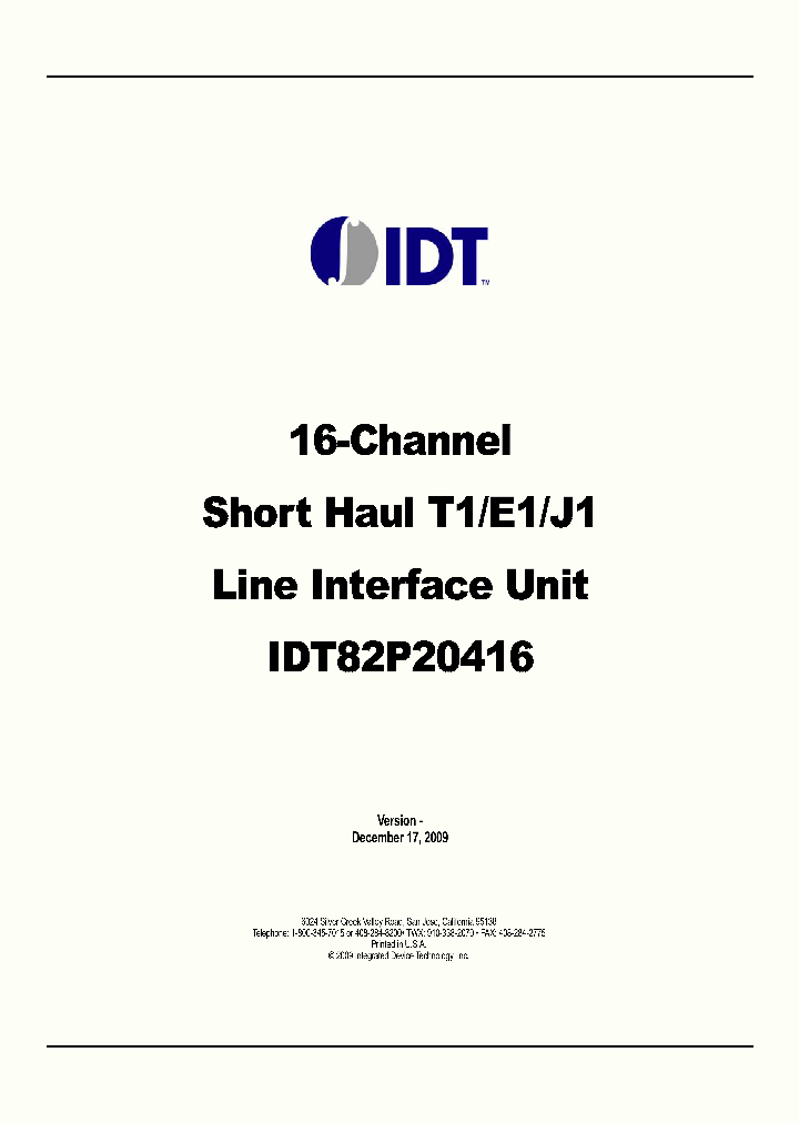 IDT82P20416BFGBLANK_4350645.PDF Datasheet