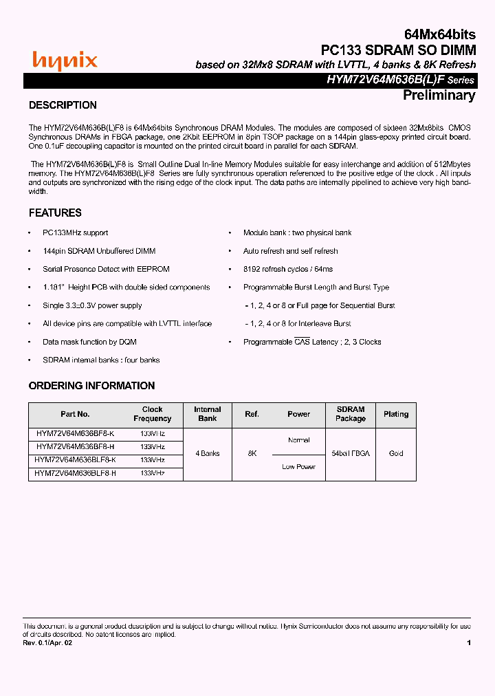HYM72V64M636BLF8-H_4352095.PDF Datasheet