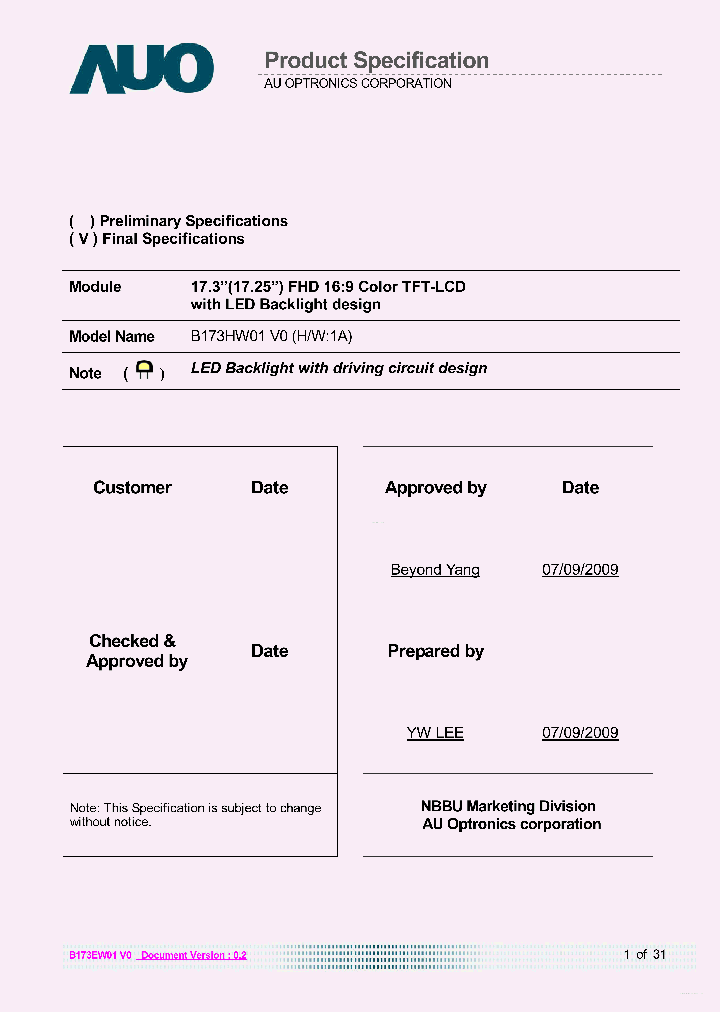 B173HW01-V0_4366457.PDF Datasheet