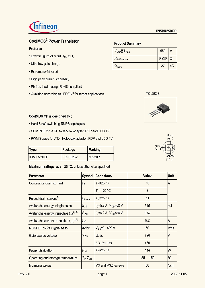 IPI50R250CP_4375375.PDF Datasheet