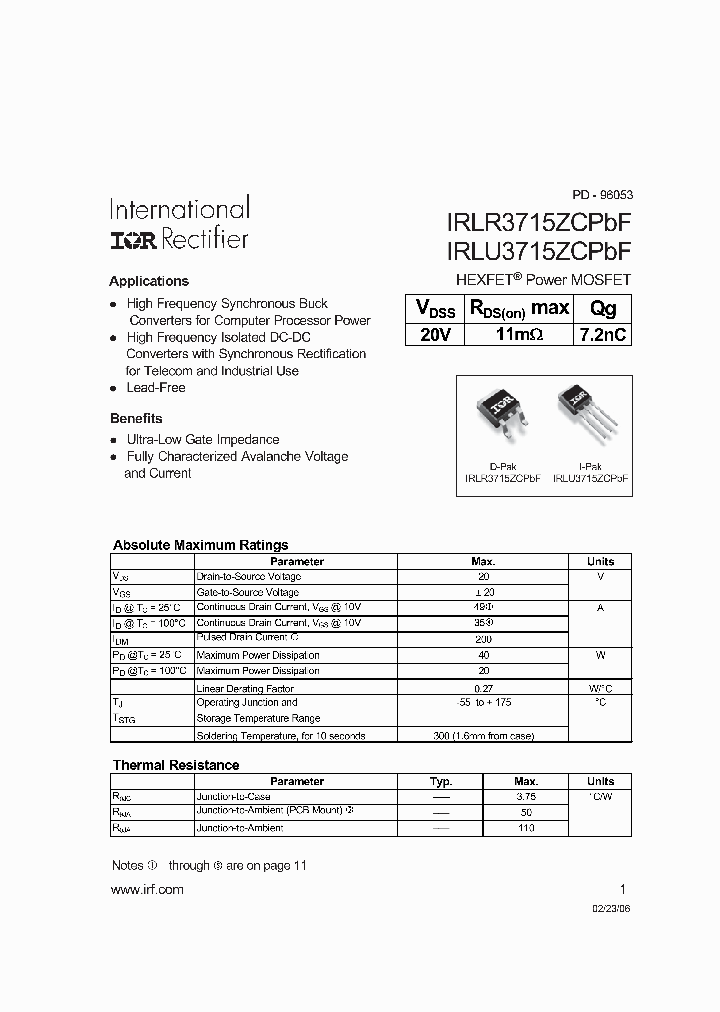 IRLU3715ZCPBF_4388955.PDF Datasheet