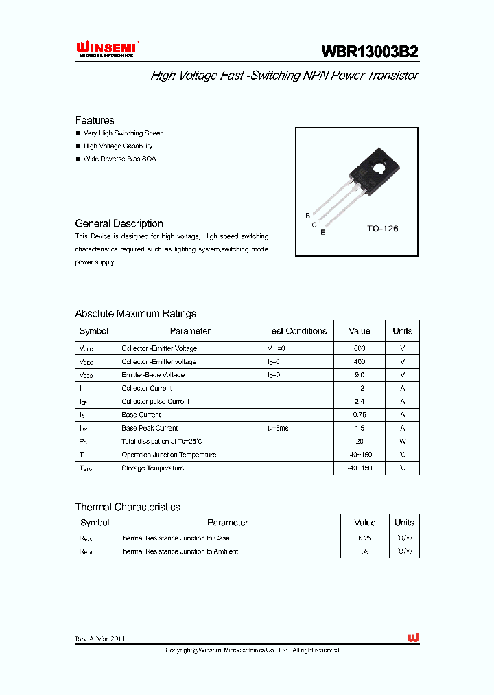 WBR13003B2_4395623.PDF Datasheet
