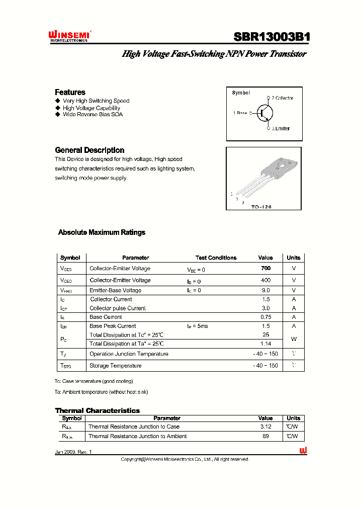 SBR13003B1_4395622.PDF Datasheet