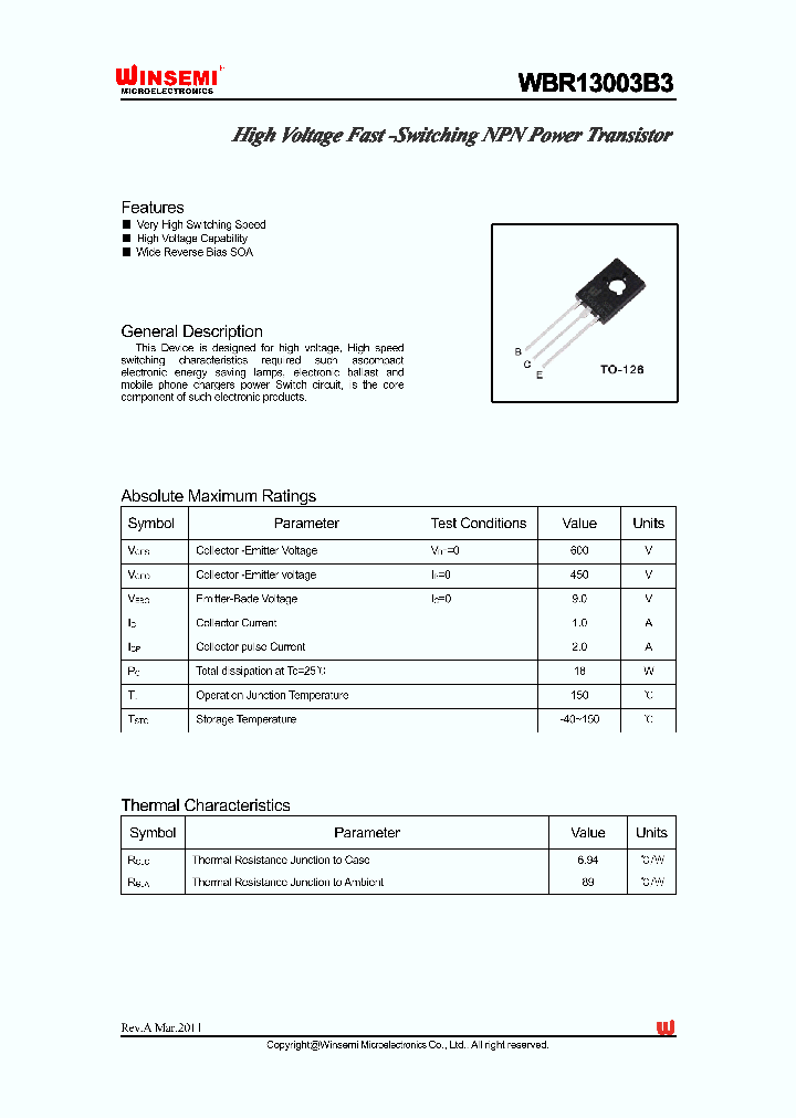 WBR13003B3_4395626.PDF Datasheet