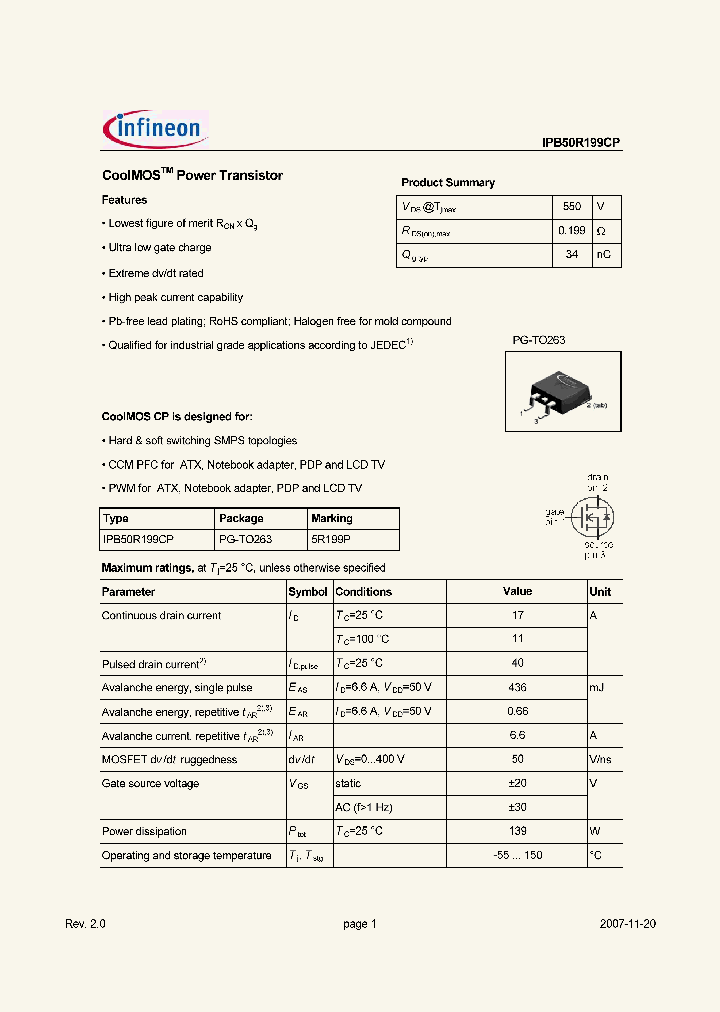 IPB50R199CP_4396247.PDF Datasheet