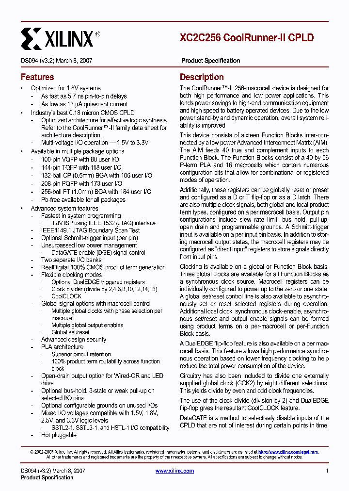 XC2C256-7TQG144I_4400379.PDF Datasheet