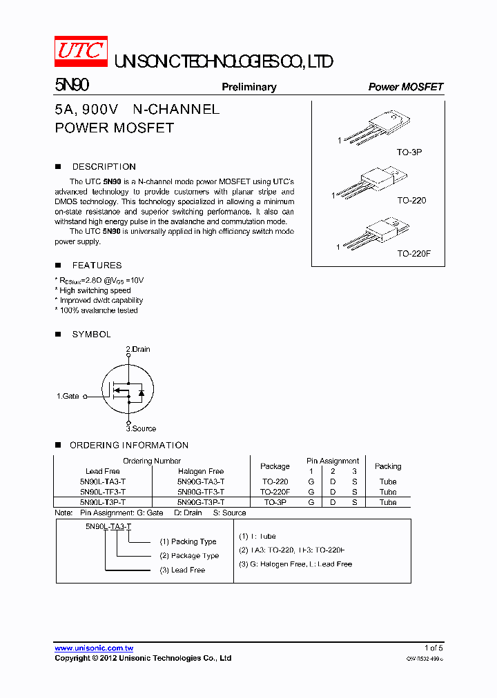 5N90G-T3P-T_4400646.PDF Datasheet