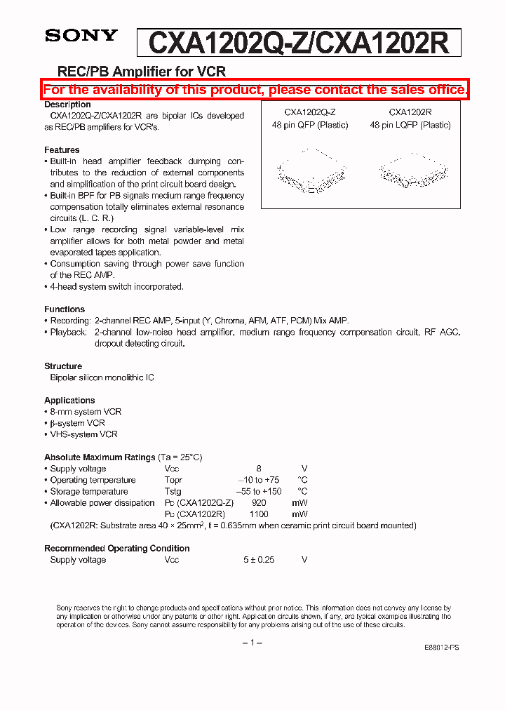 CXA1202Q-ZR_4421545.PDF Datasheet