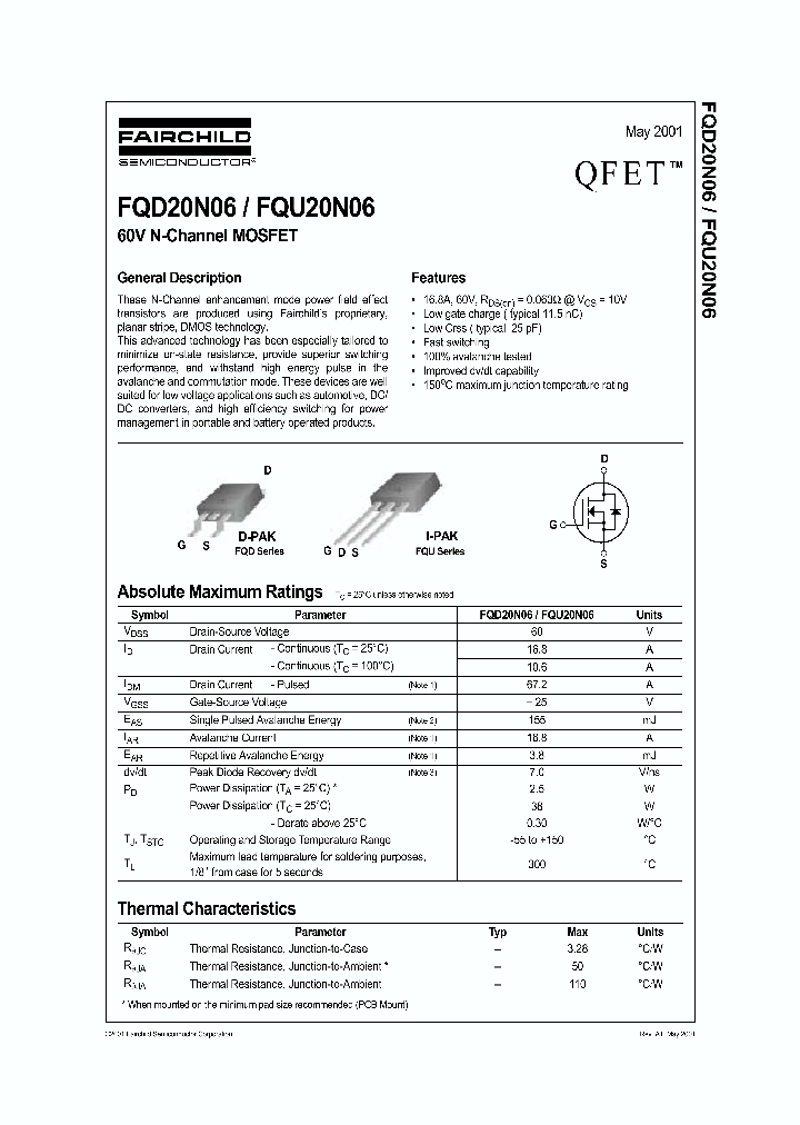 FQU20N06TU_4427510.PDF Datasheet