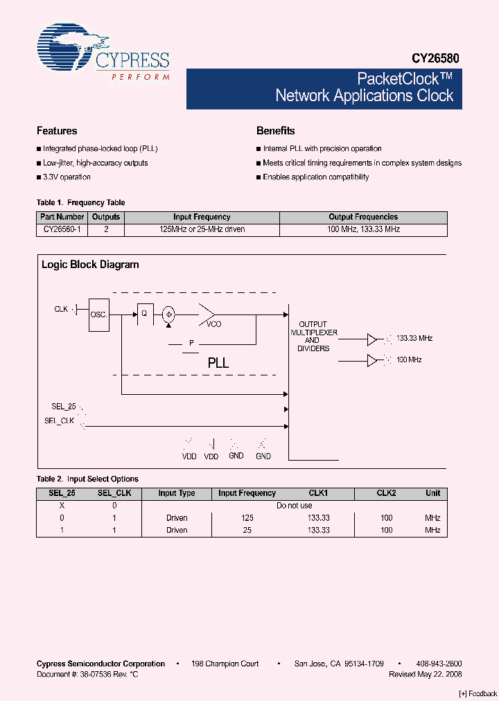 CY26580KQXI-2_4439942.PDF Datasheet