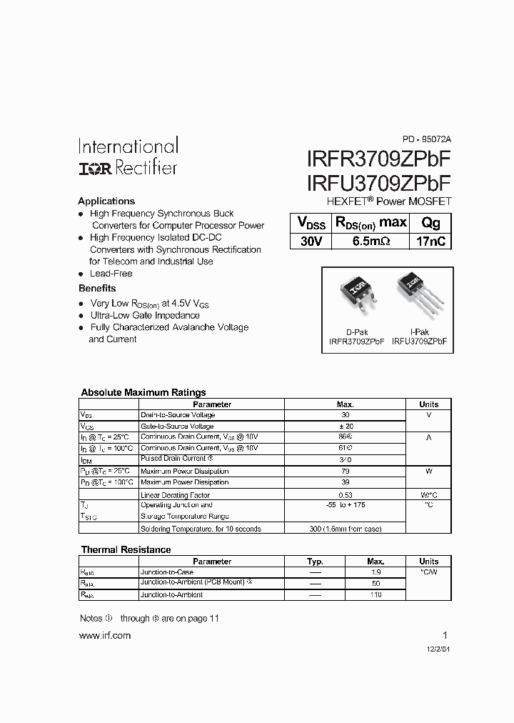 IRFR3709ZPBF_4443274.PDF Datasheet