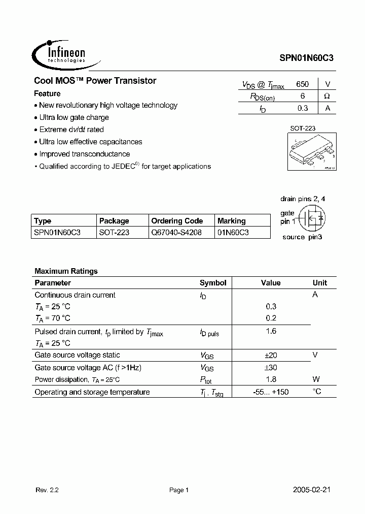 SPN01N60C3_4445633.PDF Datasheet