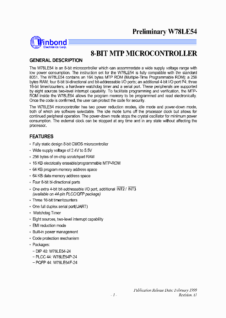 W78LE54P-24_4469729.PDF Datasheet