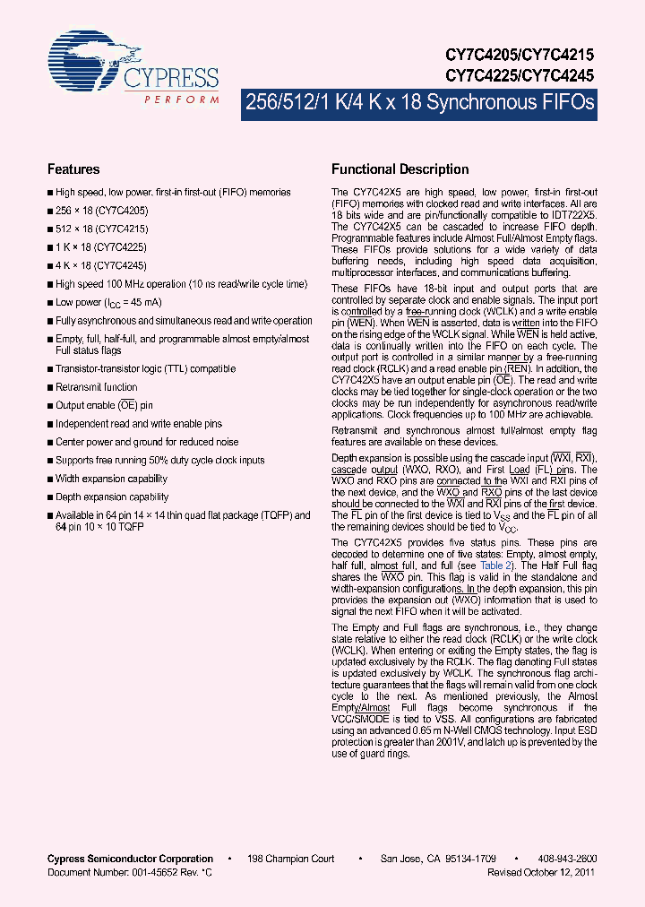 CY7C4225-10AXI_4473302.PDF Datasheet