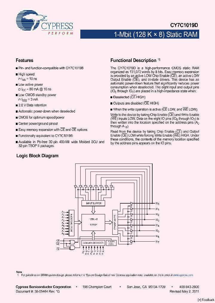 CY7C1019D-10ZSXI_4496195.PDF Datasheet