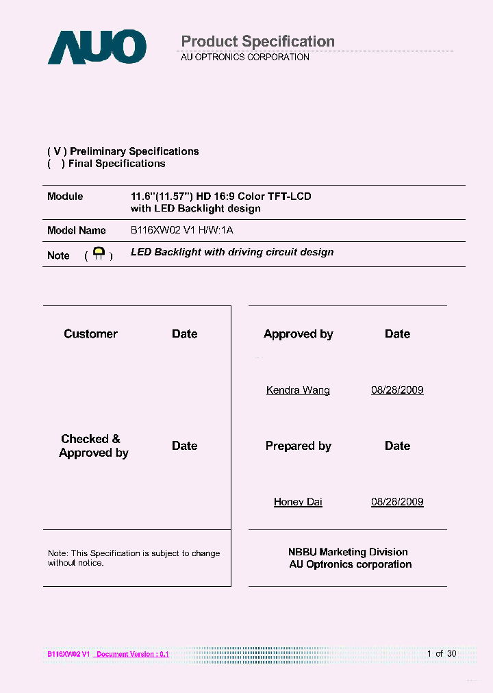 B116XW02-V1_4503688.PDF Datasheet
