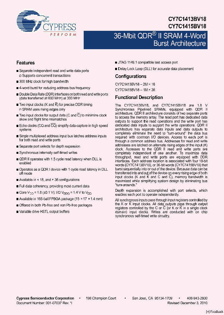 CY7C1415BV18-250BZI_4513279.PDF Datasheet
