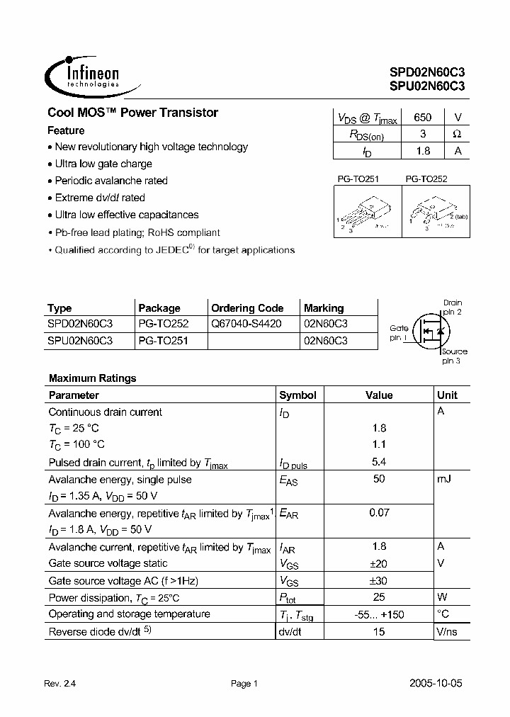SPD02N60C305_4528287.PDF Datasheet