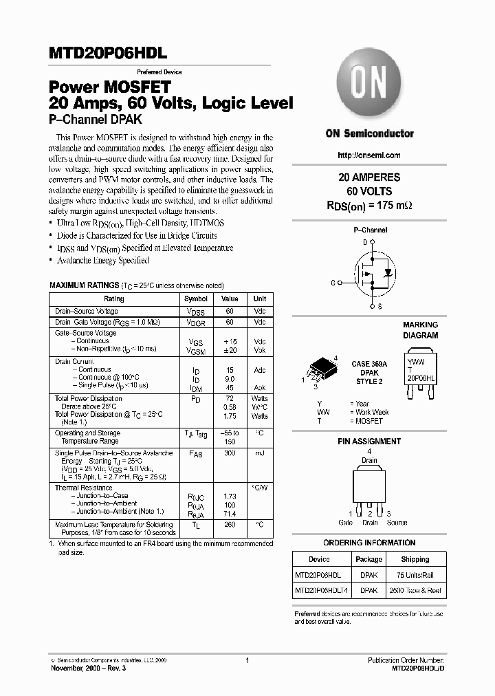MTD20P06HDL-D_4538708.PDF Datasheet