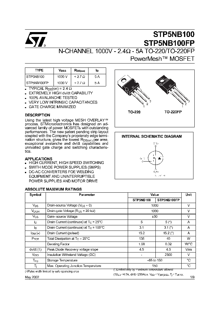 STP5NB100_4540194.PDF Datasheet
